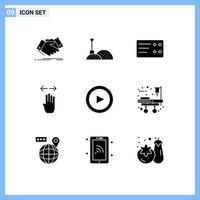 Set of 9 Vector Solid Glyphs on Grid for set basic ticket right finger Editable Vector Design Elements