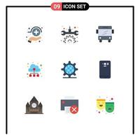 Flat Color Pack of 9 Universal Symbols of server gear school cloud technology Editable Vector Design Elements