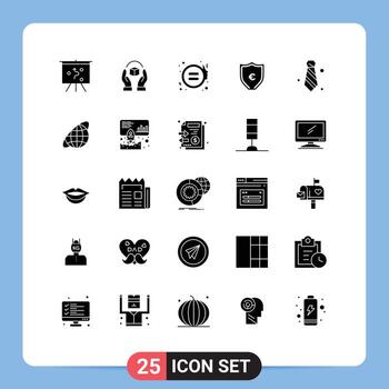 25 glifos sólidos universales establecidos para aplicaciones web y móviles código de vestimenta protección igualdad escudo euro elementos de diseño vectorial editables vector