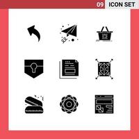 Universal Icon Symbols Group of 9 Modern Solid Glyphs of invoice document basket data security Editable Vector Design Elements