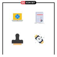 Group of 4 Modern Flat Icons Set for laptop clone technical finance stamp Editable Vector Design Elements