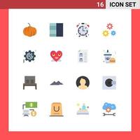 User Interface Pack of 16 Basic Flat Colors of smiley heart configuration setting business Editable Pack of Creative Vector Design Elements