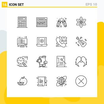 Set of 16 Modern UI Icons Symbols Signs for list computer party checklist nature Editable Vector Design Elements