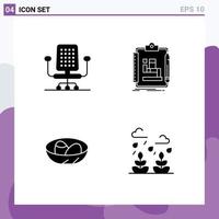 Set of 4 Commercial Solid Glyphs pack for chair celebration algorithm work egg Editable Vector Design Elements