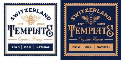 Vector honey label template in vintage style with logo bee