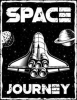 póster espacial vintage con ilustración de un transbordador cósmico en el exterior vector