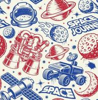 Space seamless pattern in vintage style with design elements such as space rover vector