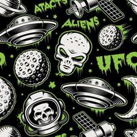 Vector UFO seamless pattern with outer space design elements