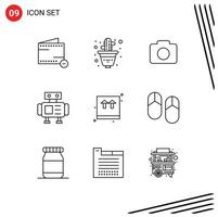 Pack of 9 Modern Outlines Signs and Symbols for Web Print Media such as shopping ecommerce instagram box science Editable Vector Design Elements