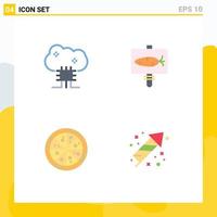 Set of 4 Vector Flat Icons on Grid for cloud based services fast food cloud server egg celebration Editable Vector Design Elements