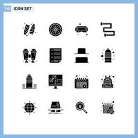 conjunto de 16 iconos de interfaz de usuario modernos símbolos signos para binoculares de viaje dispositivo carril baño elementos de diseño vectorial editables vector