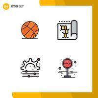 Pack of 4 creative Filledline Flat Colors of ball process education report board Editable Vector Design Elements