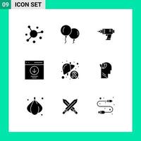 Solid Glyph Pack of 9 Universal Symbols of cancer message power interface communication Editable Vector Design Elements