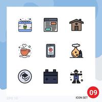 Modern Set of 9 Filledline Flat Colors Pictograph of cell tea page love coffee Editable Vector Design Elements