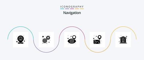 paquete de iconos de glifo de navegación 5 que incluye el hogar. mapa. alfiler. localización. puntero vector