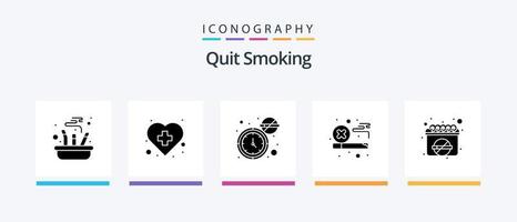 Quit Smoking Glyph 5 Icon Pack Including cross. cigarette. healthcare. block. time. Creative Icons Design vector