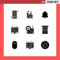 Set of 9 Vector Solid Glyphs on Grid for location sound waves smoke mixer sound Editable Vector Design Elements