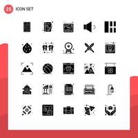 Pack of 25 Modern Solid Glyphs Signs and Symbols for Web Print Media such as layout image error collage speaker Editable Vector Design Elements