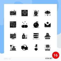 User Interface Pack of 16 Basic Solid Glyphs of drug seo coffee cup browser new Editable Vector Design Elements