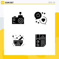 Group of 4 Modern Solid Glyphs Set for camera marketing photographer communication herbal Editable Vector Design Elements