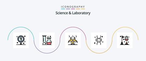 la línea de ciencia llenó el paquete de iconos planos 5 que incluye la vida. genética. ciencia. ADN peligro vector