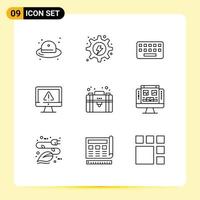 9 Universal Outlines Set for Web and Mobile Applications security information gear data key Editable Vector Design Elements