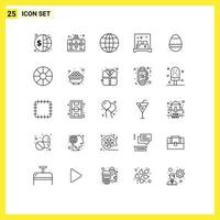 grupo de símbolos de iconos universales de 25 líneas modernas de elementos de diseño vectorial editables de la cama de la sala de pasatiempos del sueño del huevo vector
