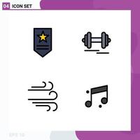 Pack of 4 creative Filledline Flat Colors of insignia wind dumbbell motivation music Editable Vector Design Elements