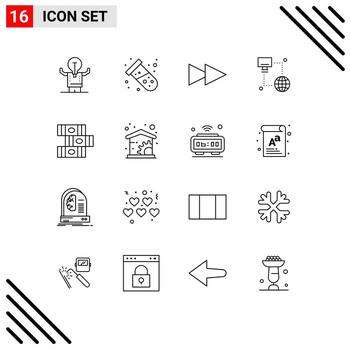 Set of 16 Vector Outlines on Grid for library books atom monitor technology Editable Vector Design Elements