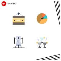 Set of 4 Modern UI Icons Symbols Signs for bar finance entertainment business statistics Editable Vector Design Elements