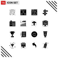 16 Thematic Vector Solid Glyphs and Editable Symbols of phone navigation people index internet Editable Vector Design Elements