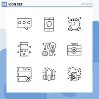 Set of 9 Vector Outlines on Grid for brainstorming brain cauldron medical health Editable Vector Design Elements