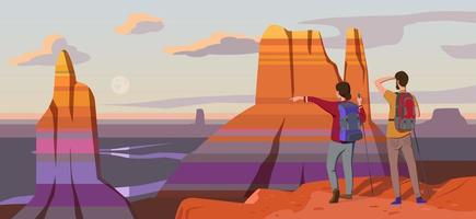 Hiking in the mountains. Great Canyon. Vector. vector