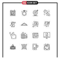 Pack of 16 Modern Outlines Signs and Symbols for Web Print Media such as device battery dart laboratory chemistry Editable Vector Design Elements