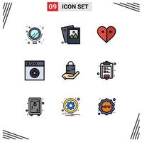 Group of 9 Filledline Flat Colors Signs and Symbols for ecommerce mac heart favorite broken Editable Vector Design Elements