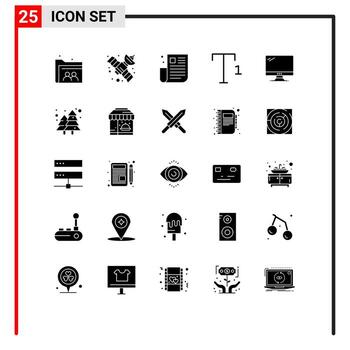 Modern Set of 25 Solid Glyphs Pictograph of imac monitor news computer font Editable Vector Design Elements