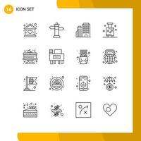 16 Universal Outlines Set for Web and Mobile Applications cake summer hotel suitcase holiday Editable Vector Design Elements