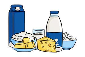 Milk healthy product line set vector