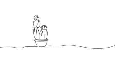 Continuous line drawing cactus with flower in pot vector