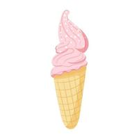 Pink ice cream in waffle cone vector