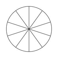 Circle divided in 10 segments. Pizza or pie round shape cut in equal slices. Outline style. Simple chart. vector
