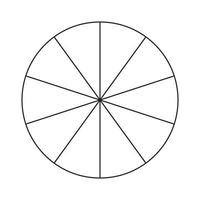 Circle divided in 10 segments. Pizza or pie round shape cut in equal slices. Outline style. Simple chart.