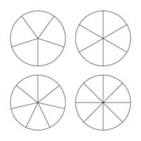 Pie chart, diagram set. Five, six, seven and eight sections or steps. Circle icons for infographic, presentation, web design, user interface.