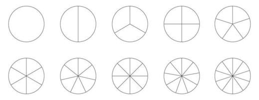 Segment slice icon. Pie chart template. Circle section graph line art. 1,2,3,4,5,6,7,8,9,10 segments infographic. Diagram wheel parts. Geometric element.