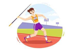 Javelin Throwing Athlete Illustration using a Long Lance Shaped Tool to Throw in Sports Activity Flat Cartoon Hand Drawn Template vector