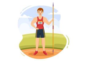 Javelin Throwing Athlete Illustration using a Long Lance Shaped Tool to Throw in Sports Activity Flat Cartoon Hand Drawn Template vector