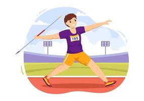 Javelin Throwing Athlete Illustration using a Long Lance Shaped Tool to Throw in Sports Activity Flat Cartoon Hand Drawn Template vector