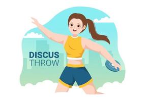 Discus Throw Playing Athletics Illustration with Throwing a Wooden Plate in Sports Championship Flat Cartoon Hand Drawn Templates vector