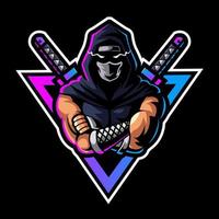 logo de mascota ninja oscuro para juegos de esport en equipo vector