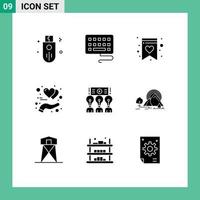 Modern Set of 9 Solid Glyphs Pictograph of training presentation shopping list meeting hand Editable Vector Design Elements